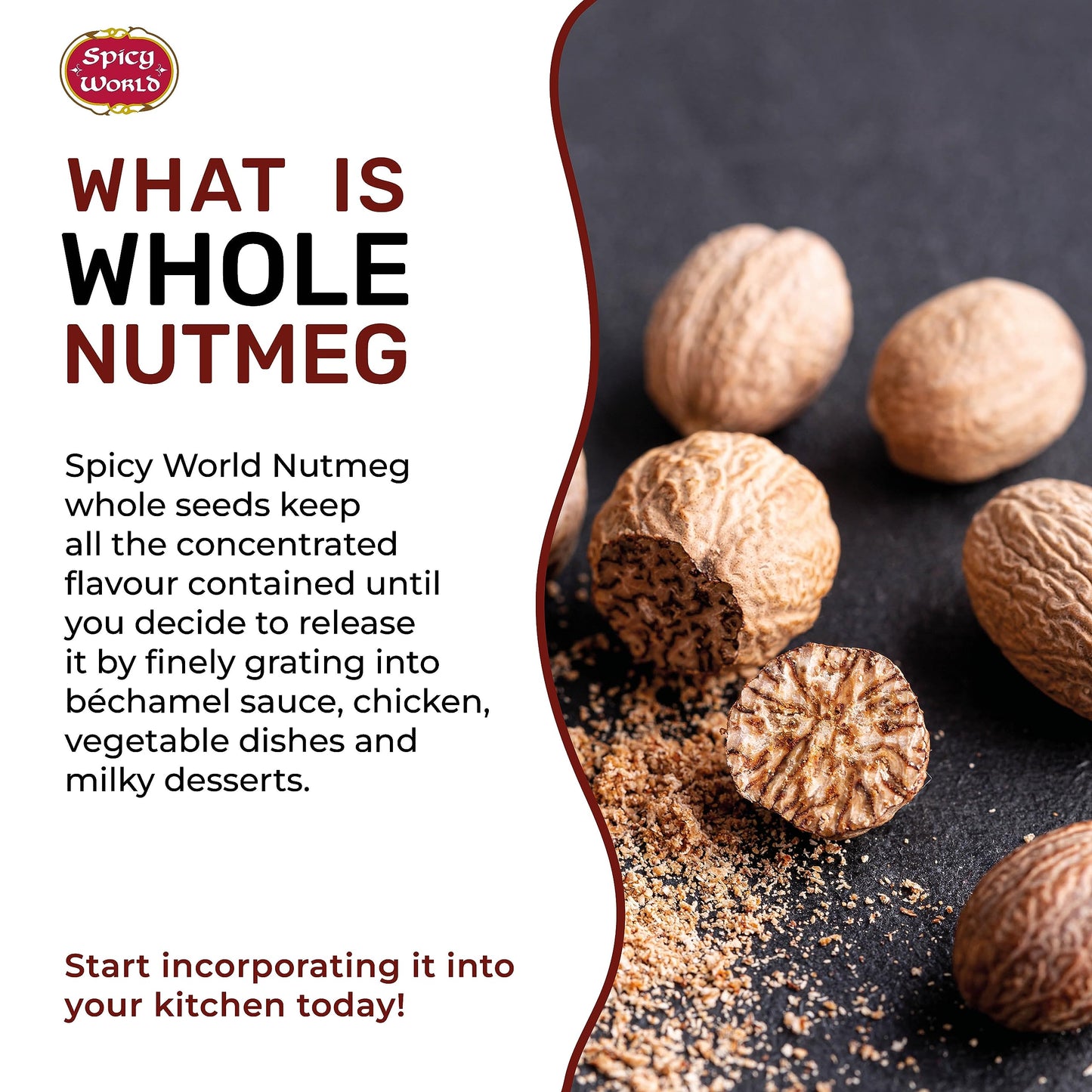 Spicy World Whole Nutmeg 12 Ounce Bag - 60+ Pieces! - Pure  Non-GMO  All Natural  Vegan