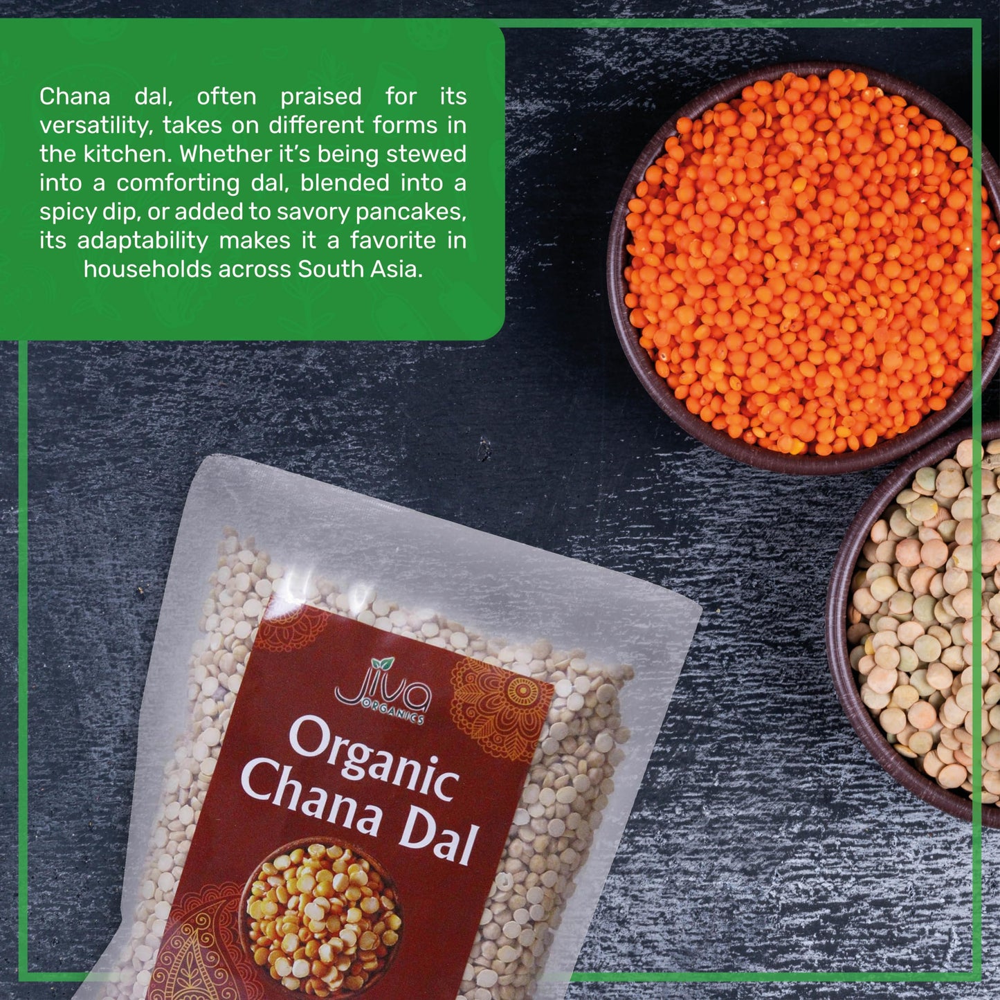 Jiva Organics Chana Dal - Non-GMO Split Indian Chickpeas - 32 Ounce Bag