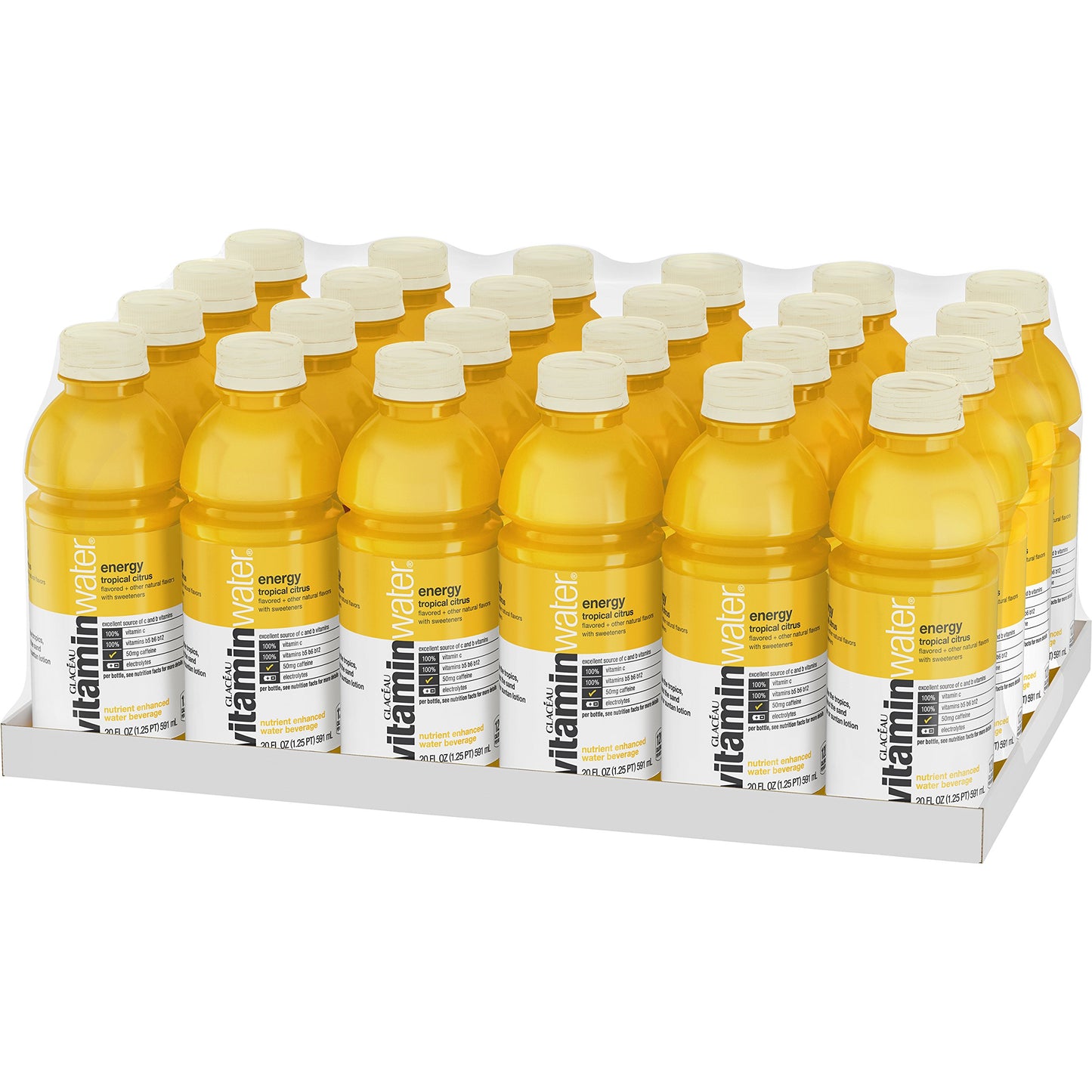 vitaminwater energy electrolyte enhanced water w/ vitamins, tropical citrus drinks, 20 fl oz, 24 Pack