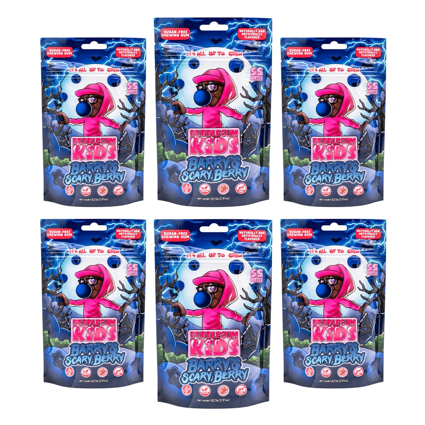 Bubblegum Kids Sugar Free Gum - Vegan Friendly Berry Flavors - 55 Count (Pack of 6) - Perfect for Kids and Adults