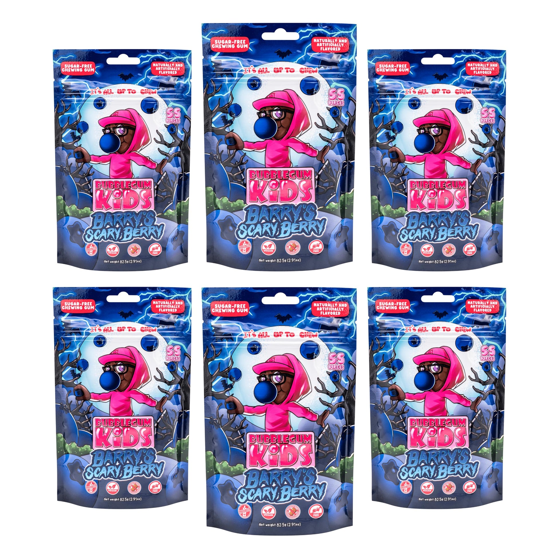 Bubblegum Kids Sugar Free Gum - Vegan Friendly Berry Flavors - 55 Count (Pack of 6) - Perfect for Kids and Adults