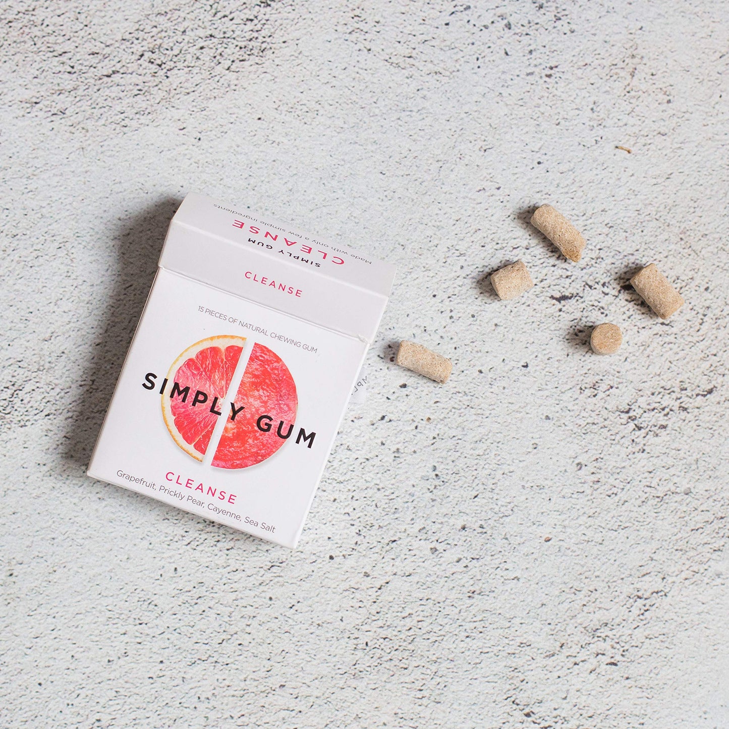 SIMPLY Gum Cleanse (Grapefruit and Prickly Pear), Plastic-Free Natural Chewing Gum, 6 Pack (90 Pieces) | Vegan, Kosher, Non GMO,
