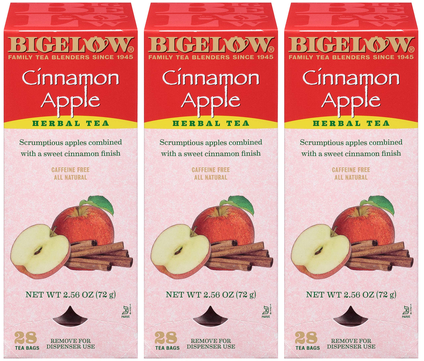 Bigelow Cinnamon Apple Herbal Tea Bags 28-Count Box (Pack Of 3) Cinnamon Apple Hibiscus Flavored Herbal Tea Bags All Natural Non