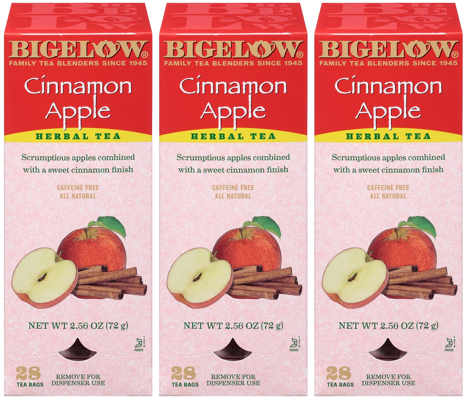 Bigelow Cinnamon Apple Herbal Tea Bags 28-Count Box (Pack Of 3) Cinnamon Apple Hibiscus Flavored Herbal Tea Bags All Natural Non