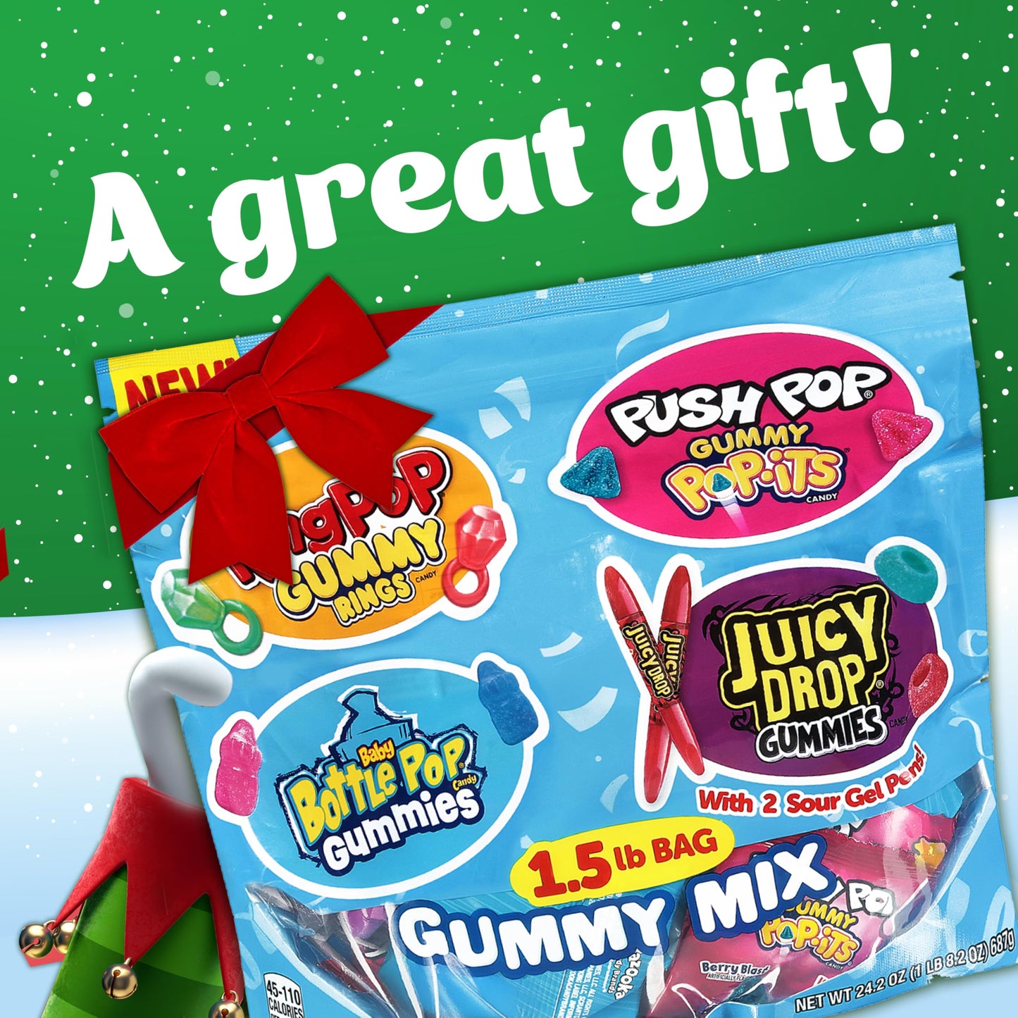 Bazooka Brands Christmas Gummy Candy Variety Pack, 52 Ct Chewy Gummy Candy Individually Wrapped in Fruity Flavors For Birthday P
