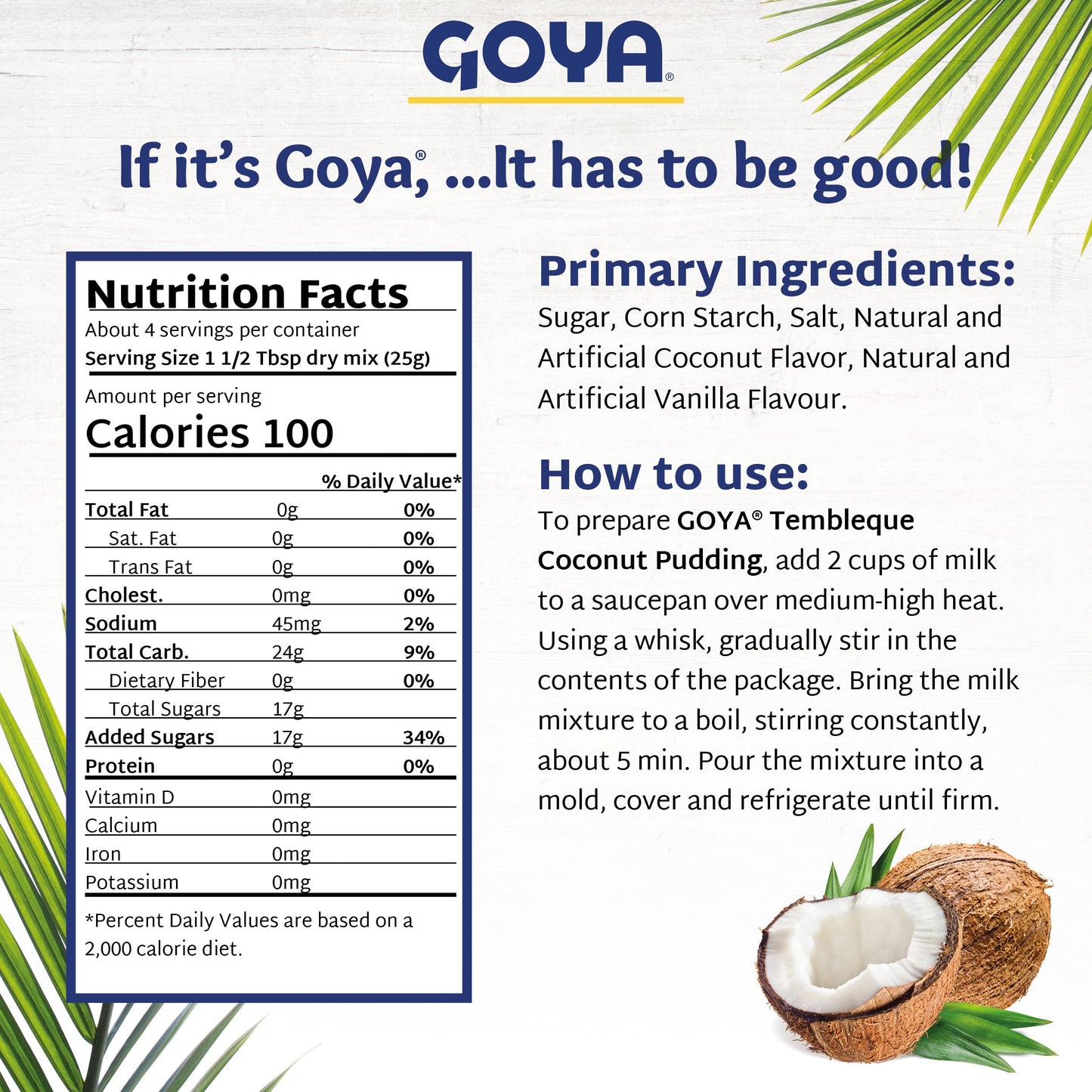 Goya Tembleque Coconut pudding 3.5oz (PACK OF 4)