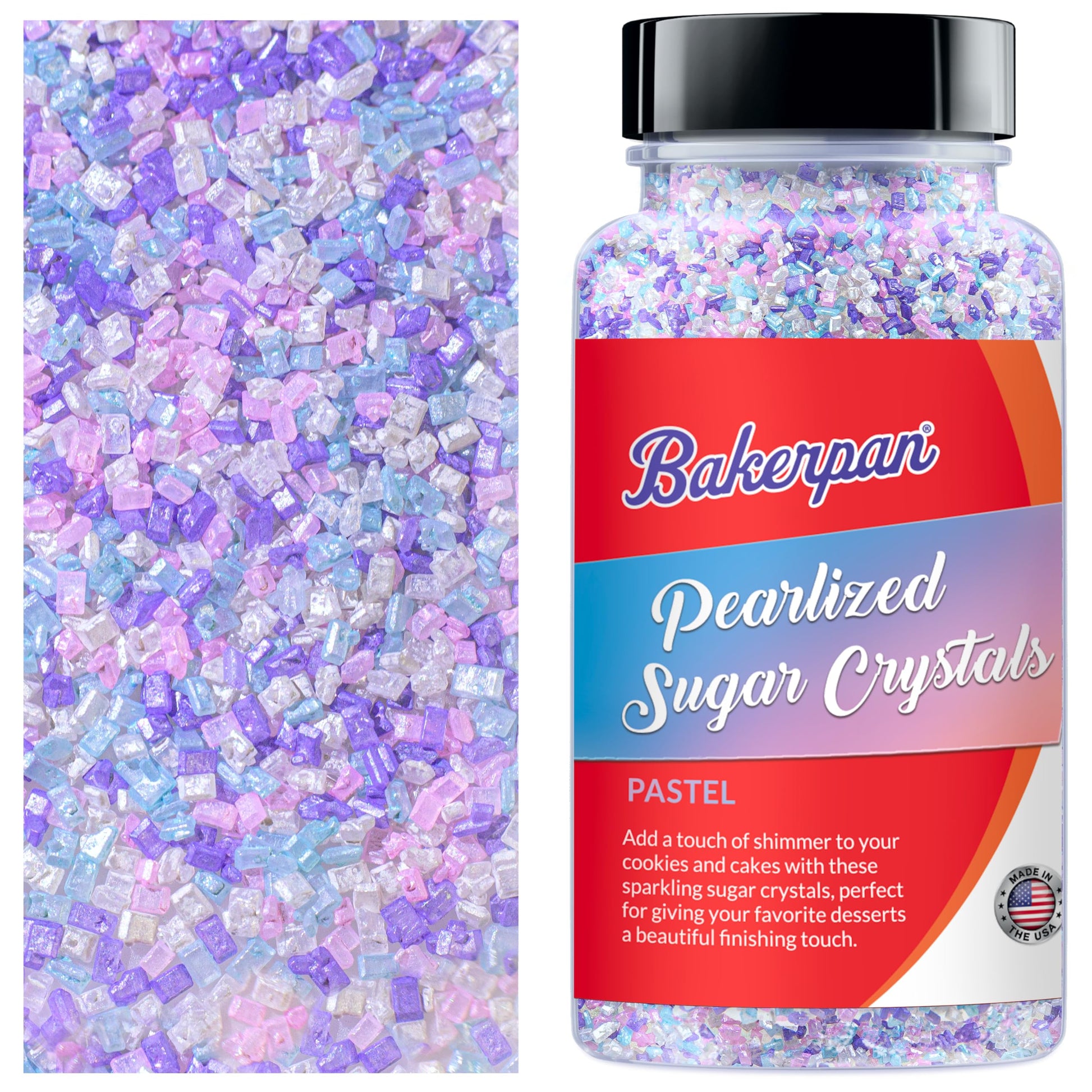 Bakerpan Pearlized Sugar Sprinkles for Baking - 5 Ounce - Sparkling Pastel Decorating Sugar Crystals for Cookies, Cake Pops, Ice