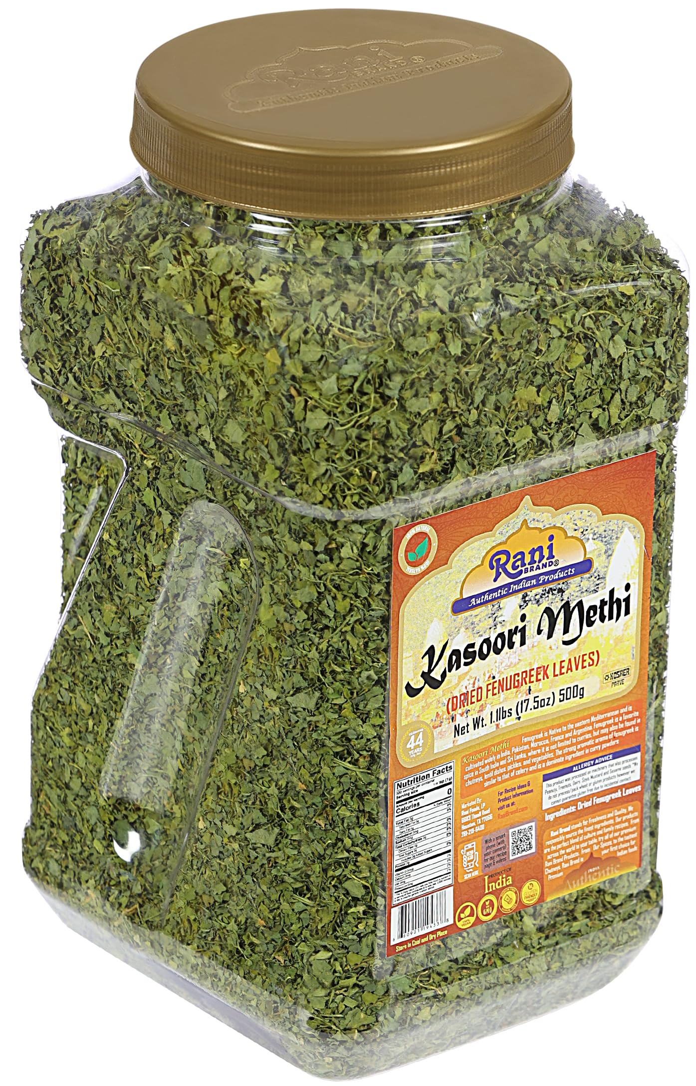 Rani Fenugreek Leaves Dried (Kasoori Methi) 17.5oz (1.1lbs) 500g Bulk PET Jar ~ All Natural | Vegan | Gluten Friendly | NON-GMO