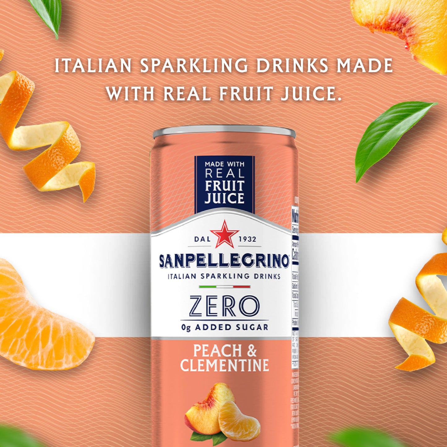 San Pellegrino Sparkling Peach Clementine Beverage, Zero Sugar, 11.15 Fl Oz, Pack of 24, Italian Sparkling Drinks