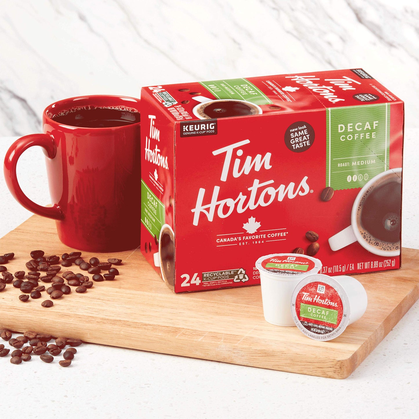 Tim Hortons Decaf  Medium Roast Coffee  Single-Serve K-Cup Pods Compatible with Keurig malt-inspired  24ct K-Cups