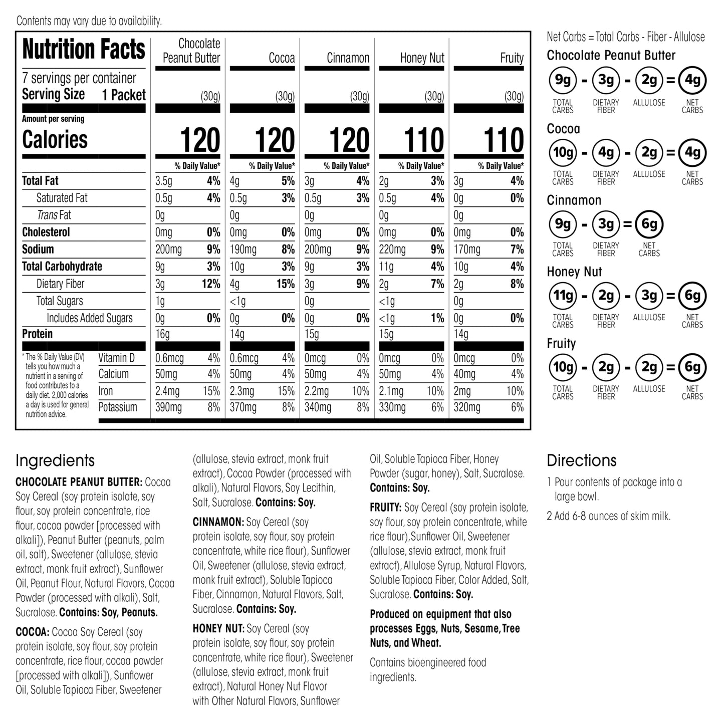 Wonderslim Protein Cereal, Variety Pack, Low Sugar, Gluten Free, Keto Friendly & Low Carb (7Ct)
