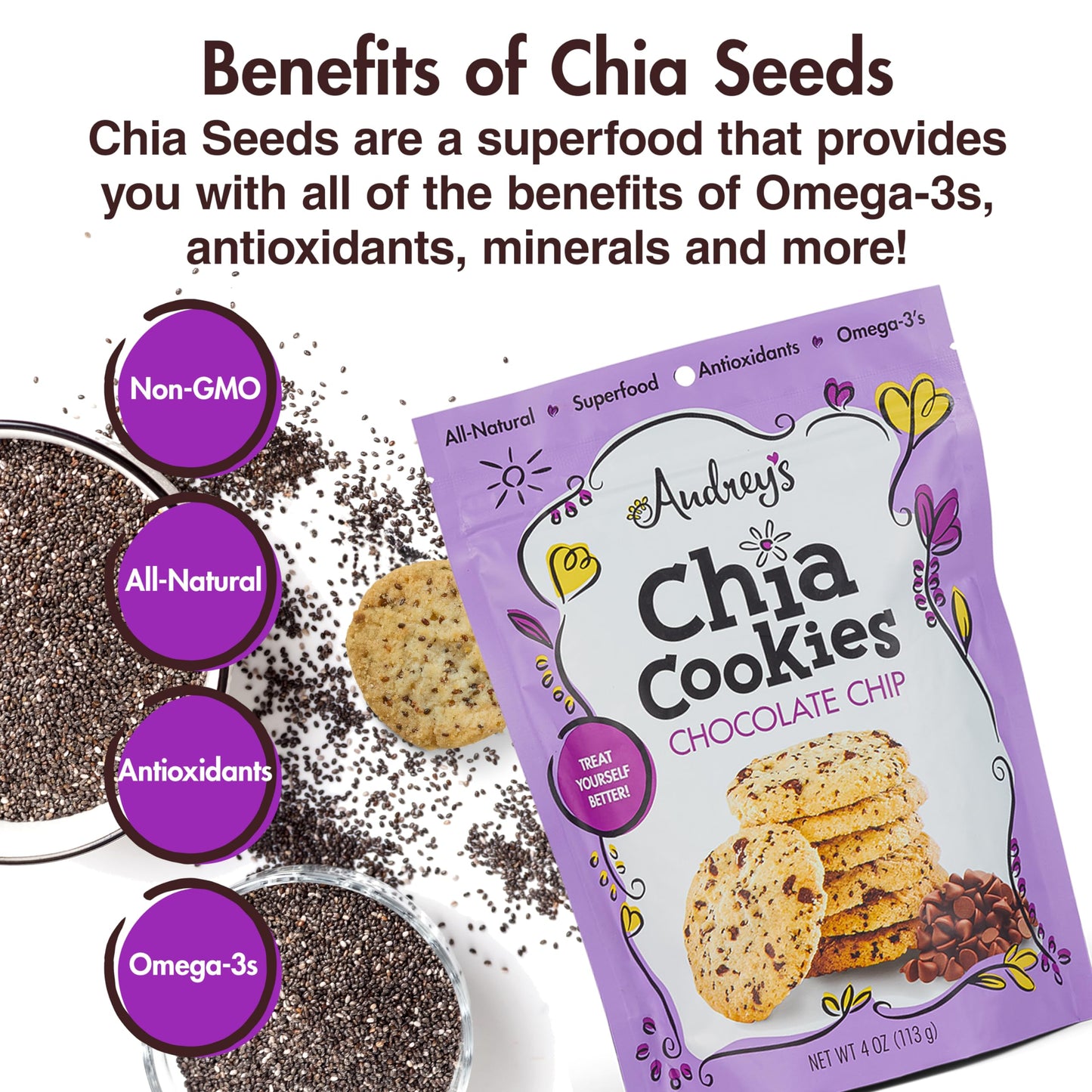 Audrey'S Chia Cookies - Bite Size Cookies With Premium Quality Ingredients. Non-Gmo (Chocolate Chip, 6 Pack)