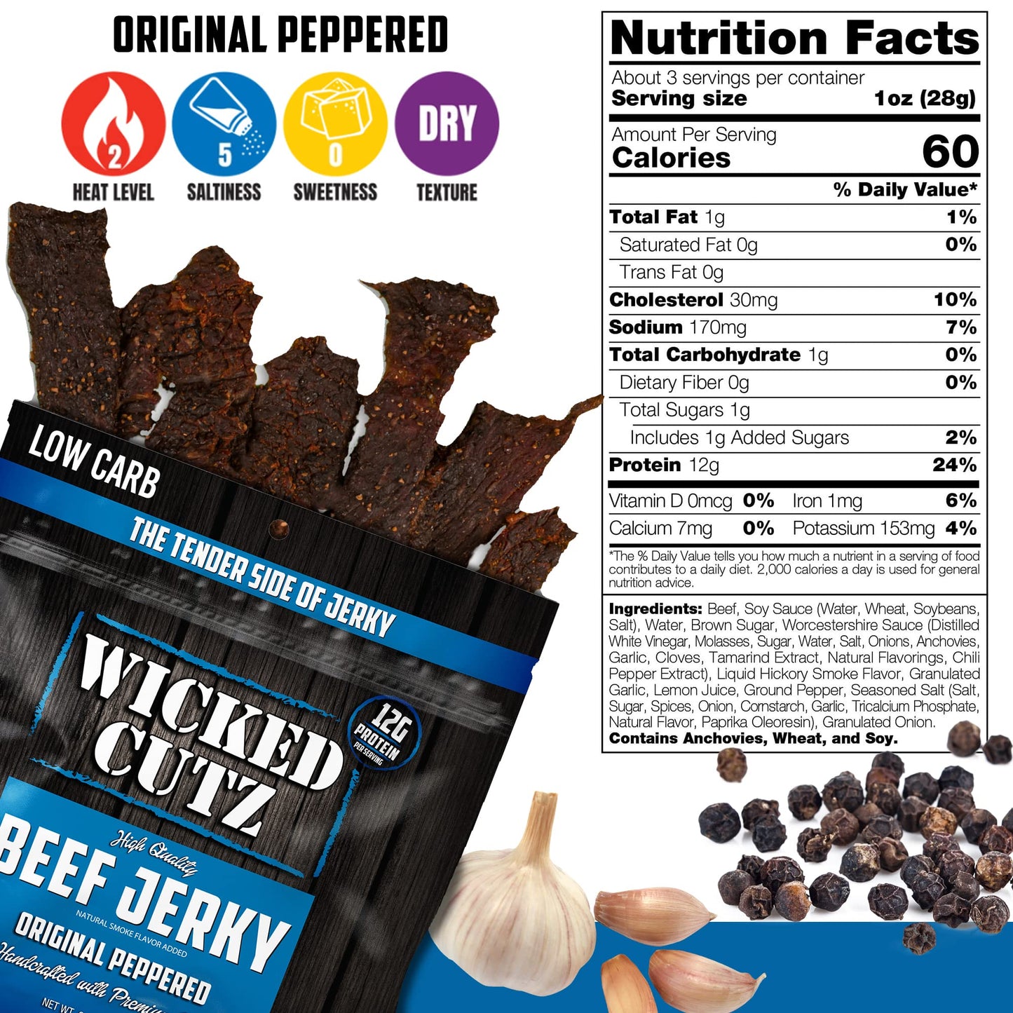 Original Peppered Beef Jerky | Tender, Flavorful, Easy To Chew Premium Craft Jerky With 36G Protein Per Bag, High Protein Snacks