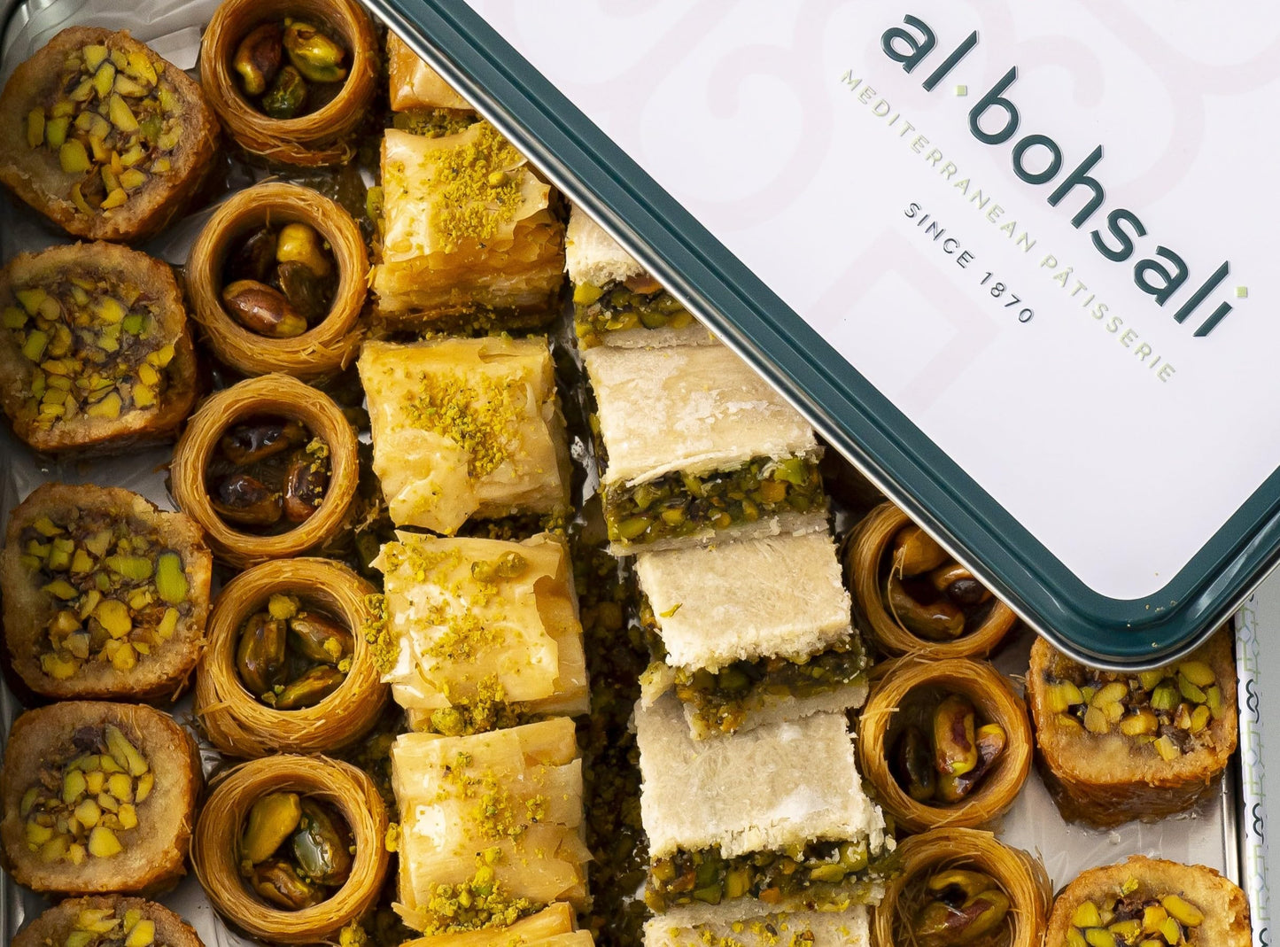 Al Bohsali 1870 - Premium Mediterranean Pistachio Baklava Mix (34 Pieces)