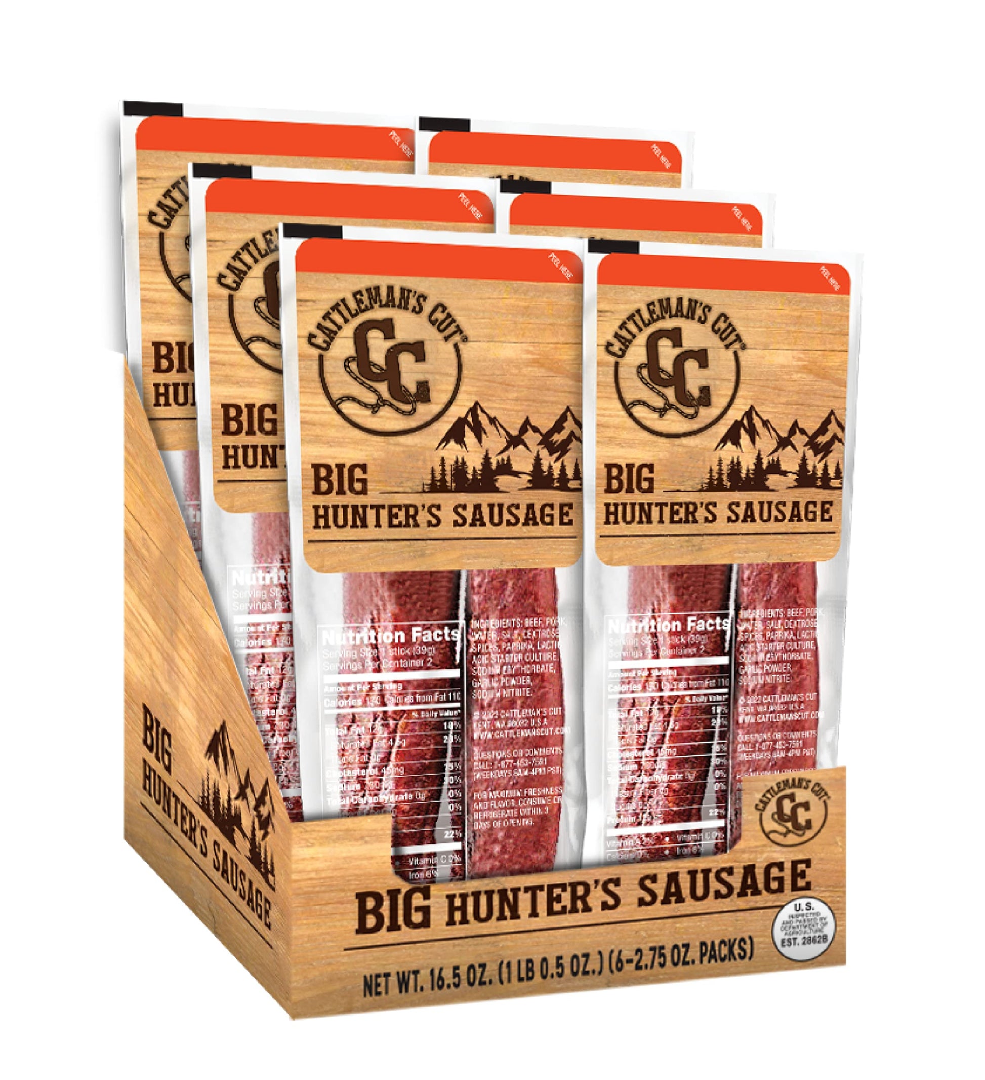 CATTLEMANS CUT Big Hunters Sausage, 2.75 Ounce, Pack of 6