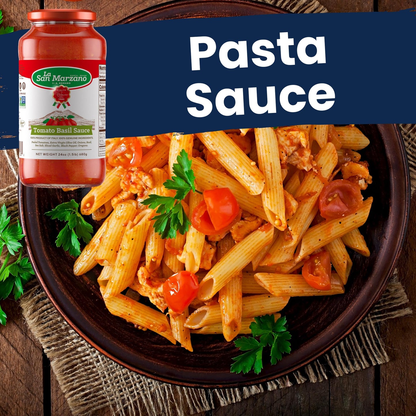 La San Marzano Tomato Basil Pasta Sauce, All Natural, Vegan, Gluten Free, 24 oz, Pack of 2