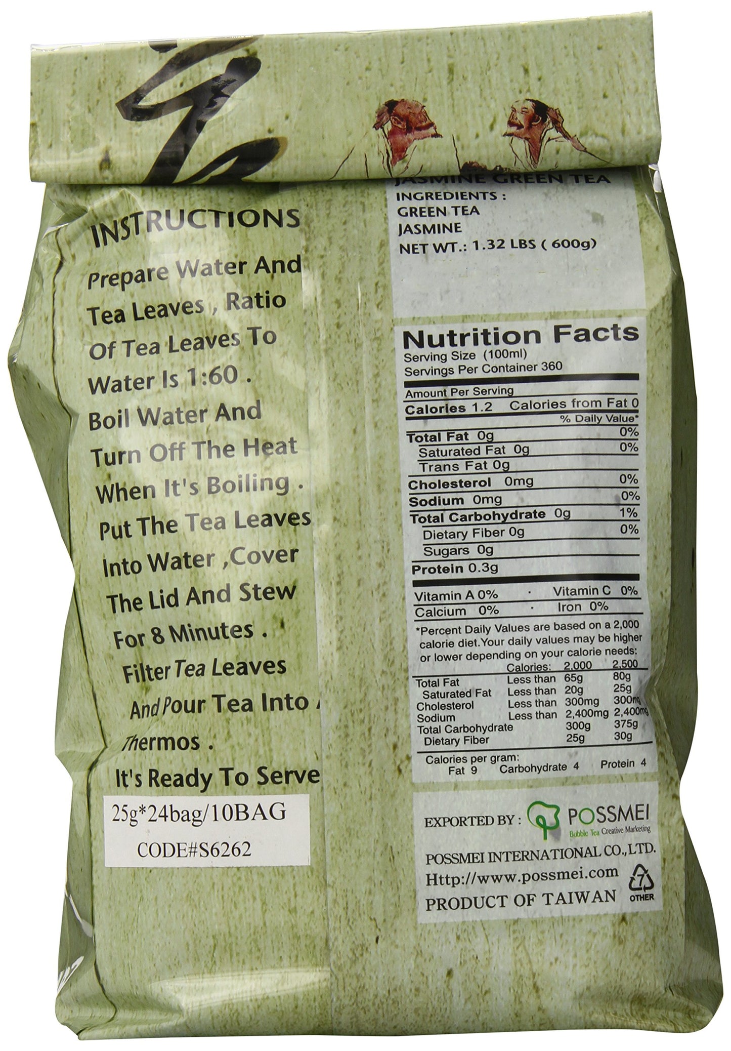 Possmei Jasmine Green Tea Bag, 1.32 Pound