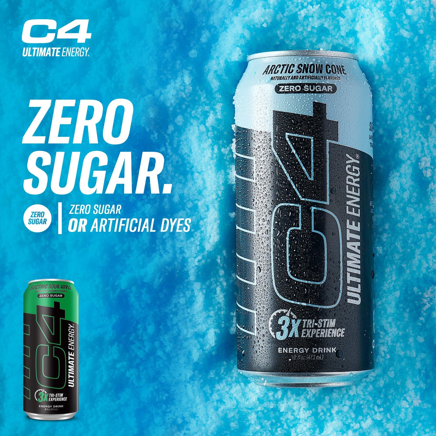 Cellucor C4 Ultimate Pre Workout Energy Drink - Sugar Free, 300mg Caffeine, Electric Sour Apple, 16oz (Pack of 12)