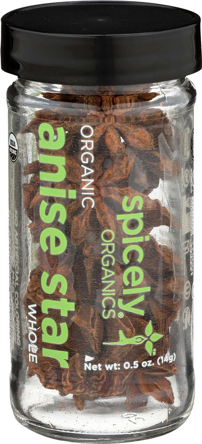 Spicely Organic Anise Star Whole 0.50 Ounce Jar Certified Gluten Free