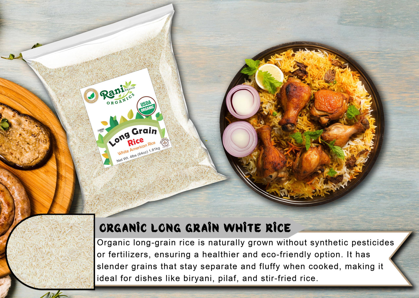 Rani Organic Long Grain White Rice 64Oz (4Lbs) 1.81Kg Bulk ~ All Natural | Gluten Friendly | Vegan | Non-Gmo | Kosher | Product