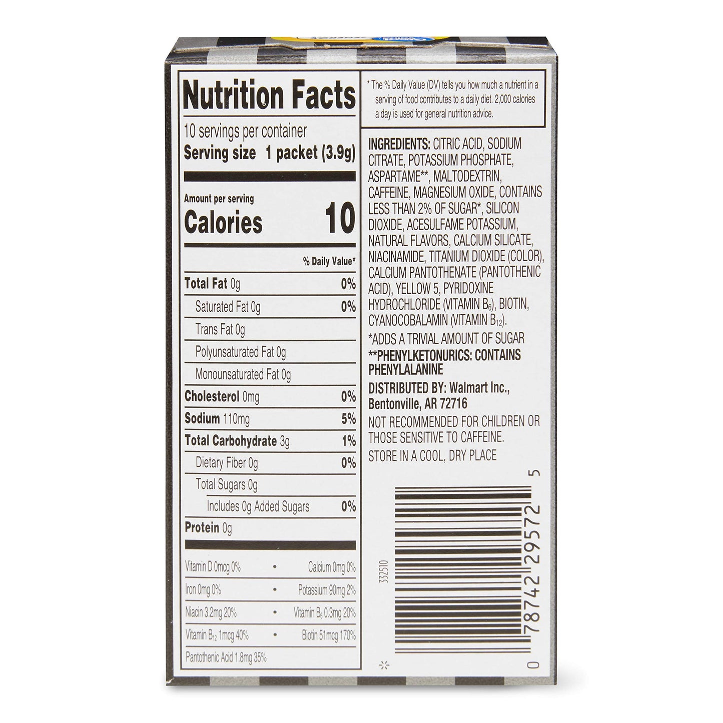 Great Value Lemonade Drink Mix, Sugar Free, Low Calorie, Electrolyte, 0.13 Ounce (Pack of 60)