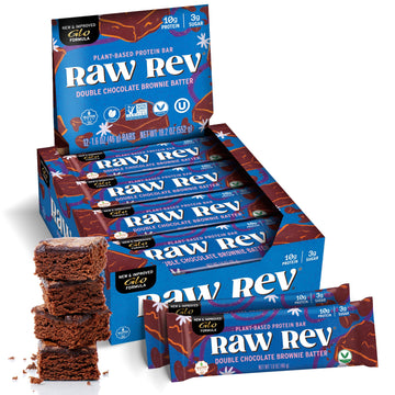 Raw Rev Vegan High-Protein Bars, Double Chocolate Brownie Batter, 10G Plant Protein, 12G Fiber, Non-Gmo, 1.6 Oz, 12 Count (Pack 