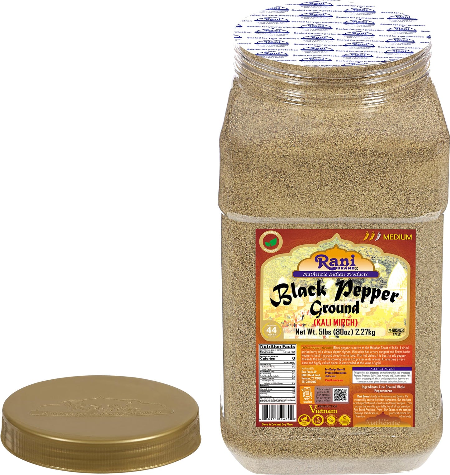 Rani Black Pepper Fine Powder 80 Mesh, 80oz (5lbs) Bulk PET Jar - All Natural, Vegan, Gluten Friendly, NON-GMO, Kosher