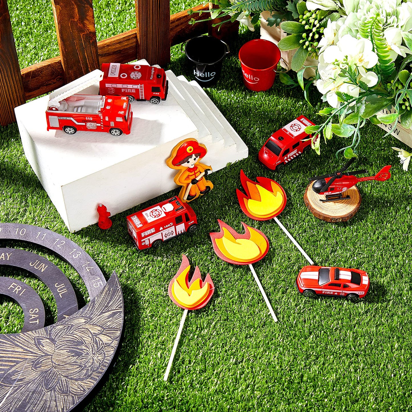 15 Pieces Fire Truck Cake Topper Fireman Cake Topper Firetruck Birthday Decorations For Fireman Fire Trucks Birthday Party Cake