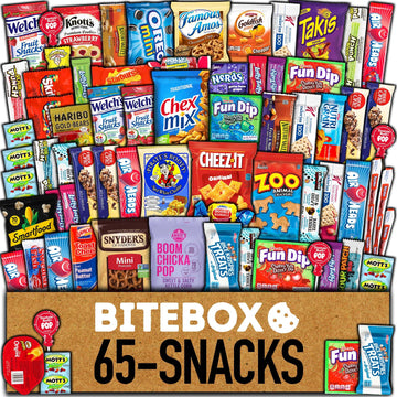 BITEBOX Snack Box (65 Count) Halloween Variety Pack Care Package Gift Basket Adult Kid Guy Girl Women Men Birthday College Stude
