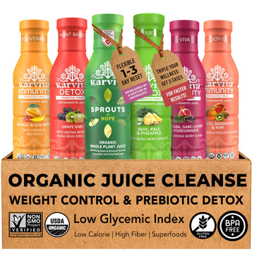 Karviva Organic Juice Cleanse Weight Control Pack - Ancient Remedies To Curb Sugar Cravings  Prebiotic Detox With Anti-Bloat Support  High Fiber Sprouts  Aloe & Adaptogens For Digestion & Gentle Cleansing  6 Bpa-Free Bottles (12 Oz)