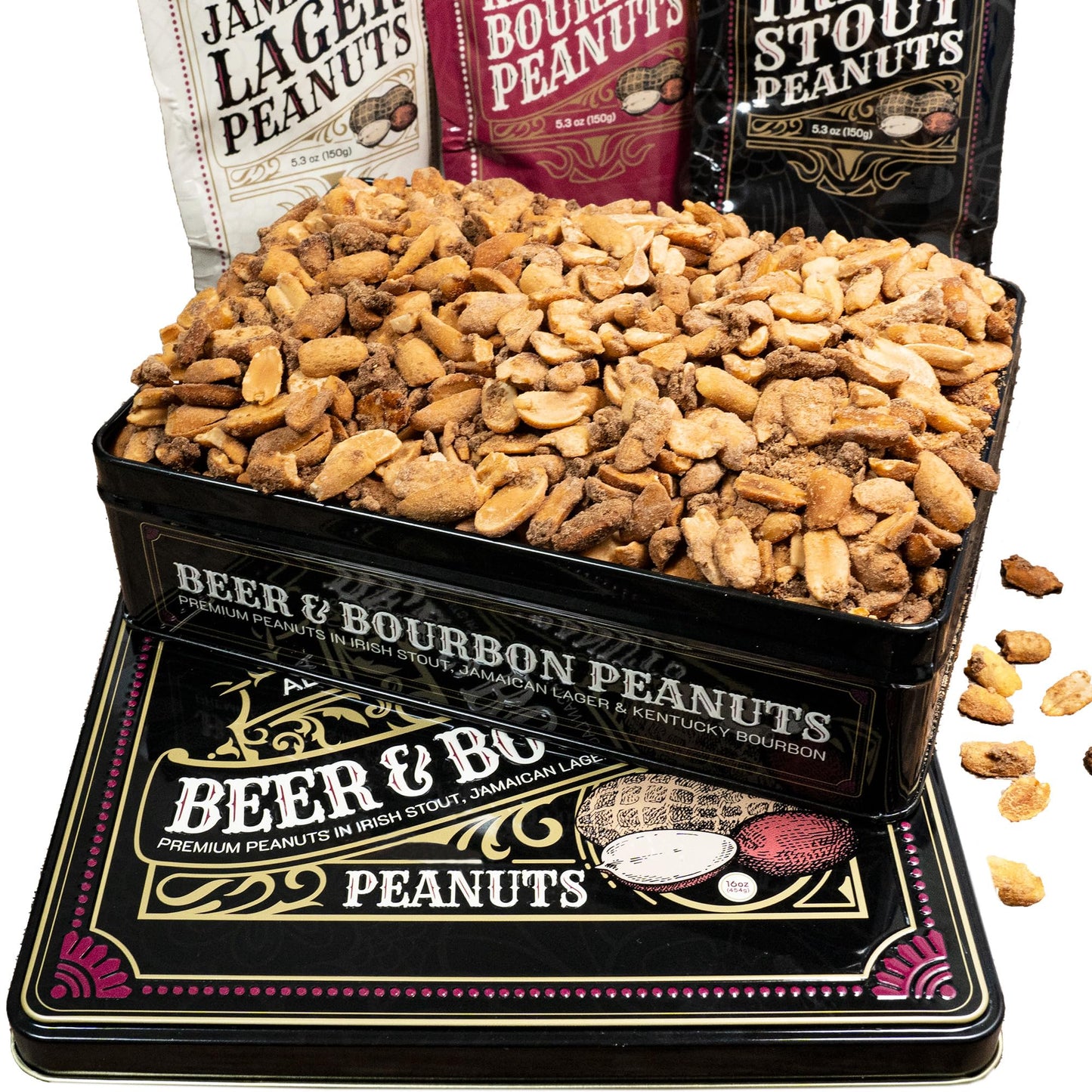 Sugar Plum Chocolates Nuts Gift Basket - Unique Flavored Peanuts Assortment in Medium Tin Box, Ideal Birthday Gift for Men
