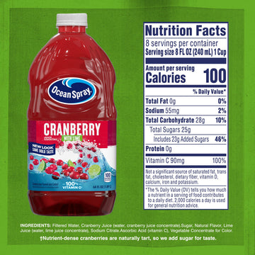 Ocean Spray Diet Cranberry Juice Drink with Lime, 64 Fl Oz Bottle, Pack of 8