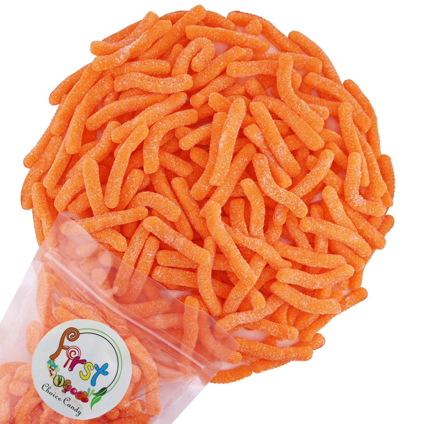Firstchoicecandy Sweet & Sour Gummy Worms, Multi Flavors And Solid Colors (5 Pound, Sour Orange)