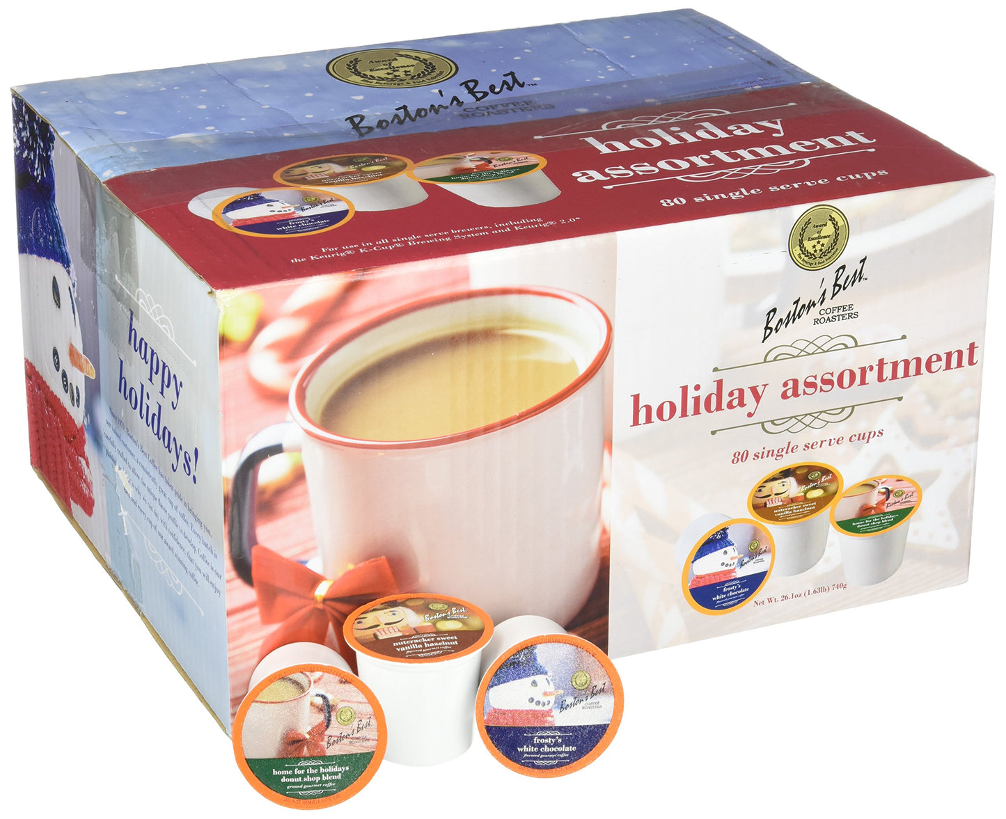 Bostons Best Single Serve Coffee, Holiday Assortment, 80 Count