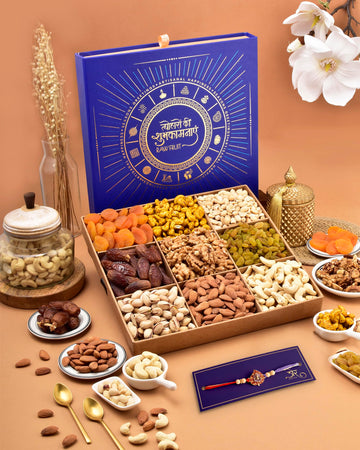 Hyperfoods Rakhi For Brother Rakhi Gift Hamper Rakhi With Dryfruits Rakhi Gift Set For Brother Blue L9 Tray Cashew Almond Pistac
