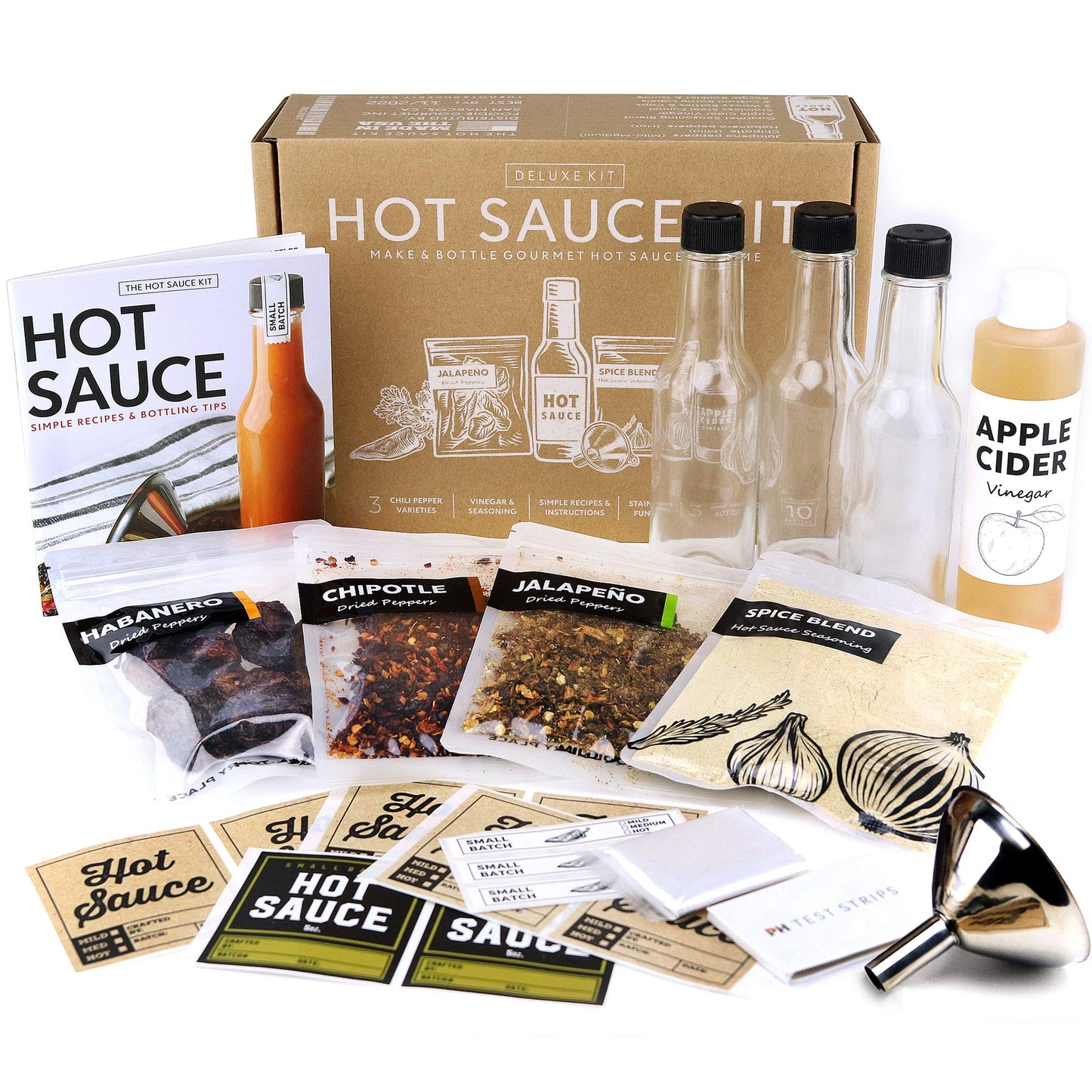 Millhouse Spice Co. Deluxe Hot Sauce Making Kit - 3 Chili Pepper Varieties, Gourmet Spice Blend, 3 Bottles, Fun DIY Gift, 1 Count