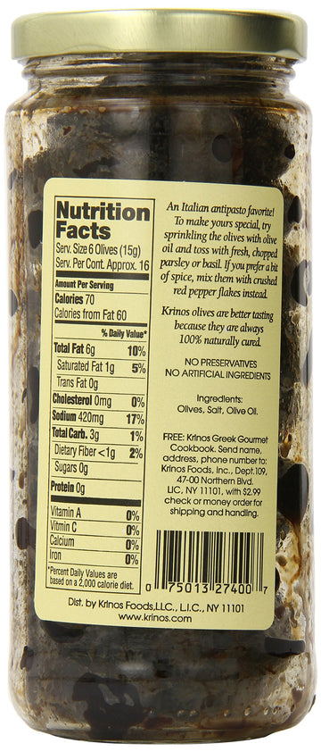 Krinos Olives, Italian Style Oil Cured, 10 Ounce (pack of 6)