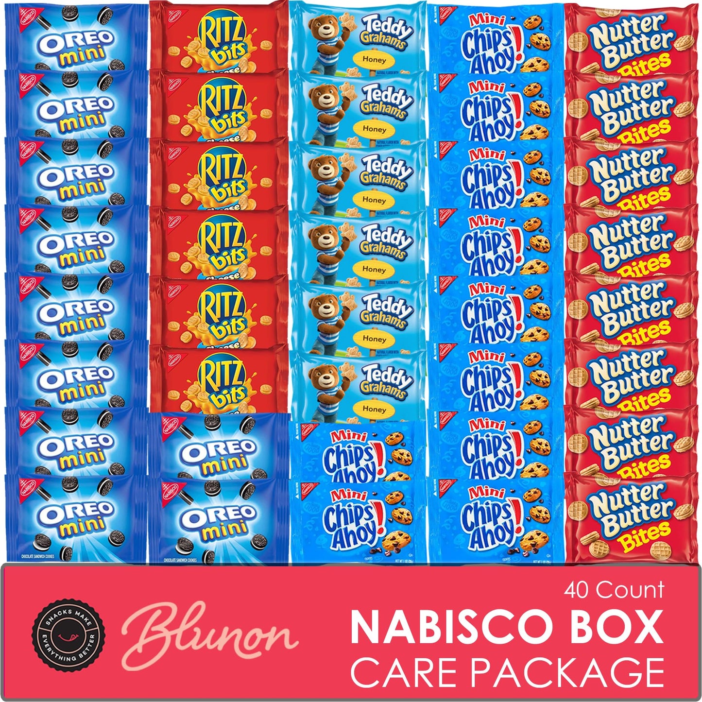 Oreo, Chips Ahoy, Ritz, Nutter Butter, Teddy Grahams Variety Pack - Nabisco Cookies Assortment Bulk - Care Package Gift Box (40 
