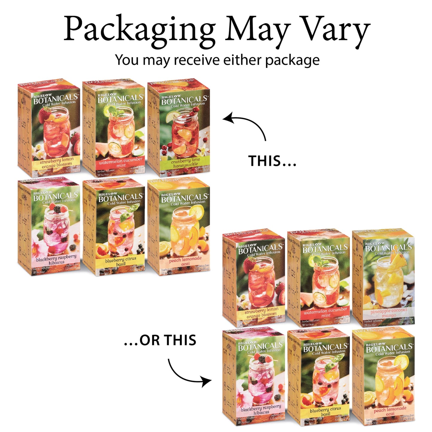 Bigelow Cold Water Herbal Infusion Variety Pack, Caffeine Free, 18 Count (Pack of 6), 108 Total Tea Bags