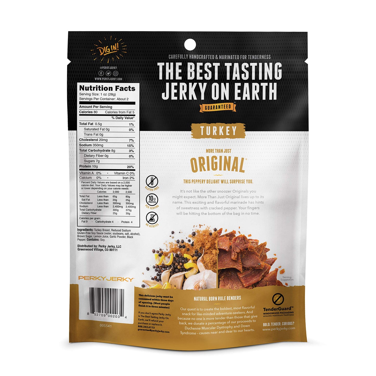 Perky Jerky Turkey Jerky Variety Pack of 5 - 2.2 oz, Low Sodium, 7-10g Protein, Low Fat, Non-GMO, 100% U.S