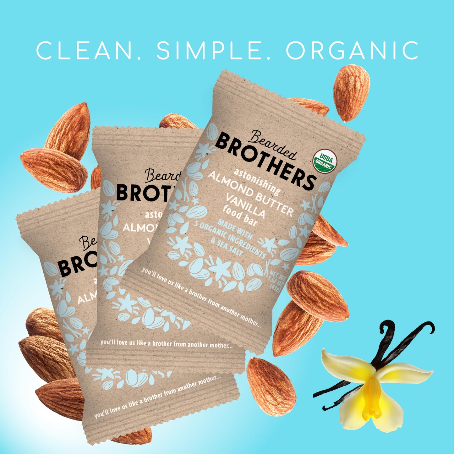 Bearded Brothers Organic Vegan Protein Energy Bars, Almond Butter Vanilla, Gluten Free, 12 Count