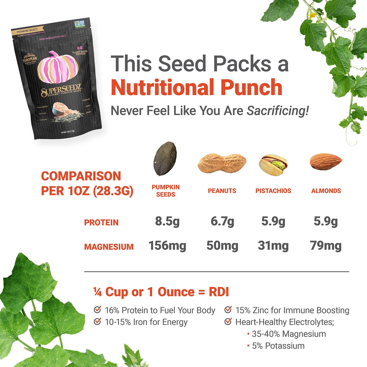 SuperSeedz Dry Roasted Pumpkin Seeds - Pink Himalayan Sea Salt, Vegan, Keto, 4oz (6-pack), Nut Free, Gluten Free Snack