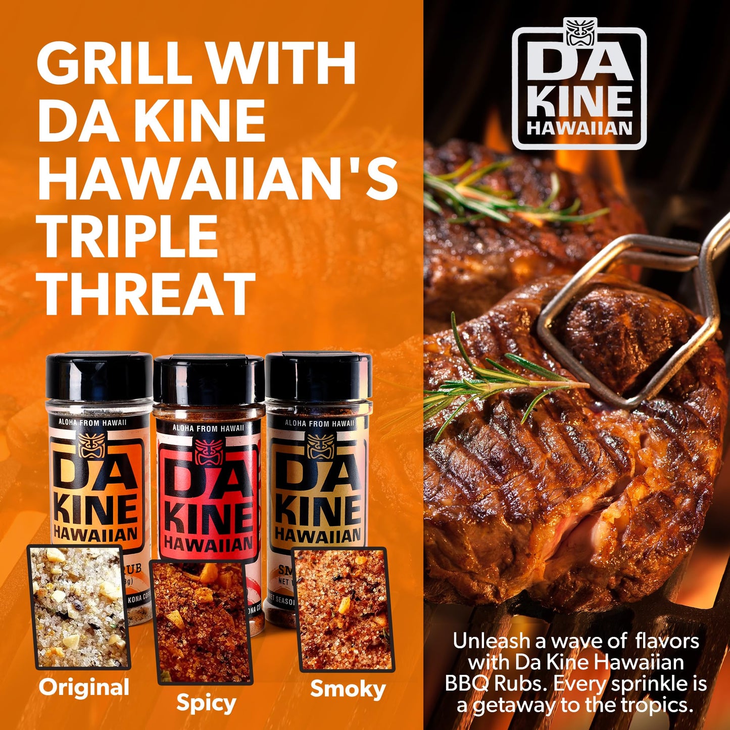 Da Kine Hawaiian BBQ Dry Rub Seasoning Pack - Gluten-Free, Low Sodium, No MSG - 4 oz (Pack of 3)