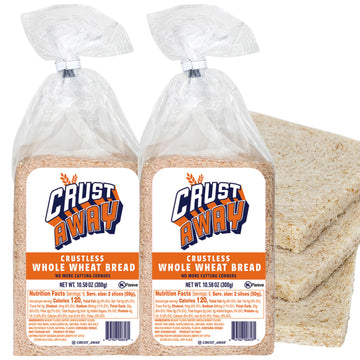 Crust Away Crustless Whole Wheat Bread - Clean Ingredients - Non-GMO, Kosher, All Natural - 14 Day Shelf Life - Pack of 2