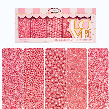 Confect Valentines Day Sprinkles Mix - Pink Pearl Dragees, Jimmies & Edible Mix Dragees, Jimmies & Sparkling Sugar for Cake & Cu