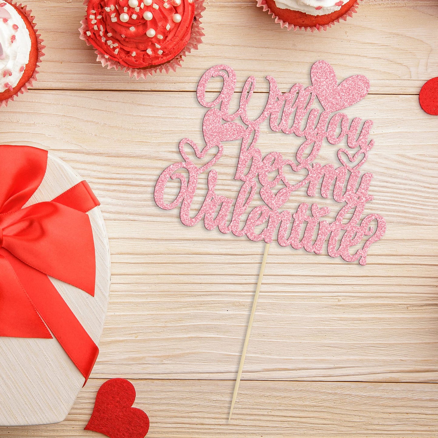 Gyufise 1Pc Will You Be My Valentine Cake Topper Pink Glitter Sweet Love Valentine'S Day Cake Picks Happy Valentine'S Day Weddin