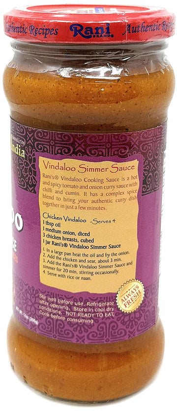 Rani Vindaloo Curry Vegan Simmer Sauce (Spicy Tomato, Red Peppers & Spices) 14Oz (400G) Glass Jar ~ Easy To Use | Vegan | No Col