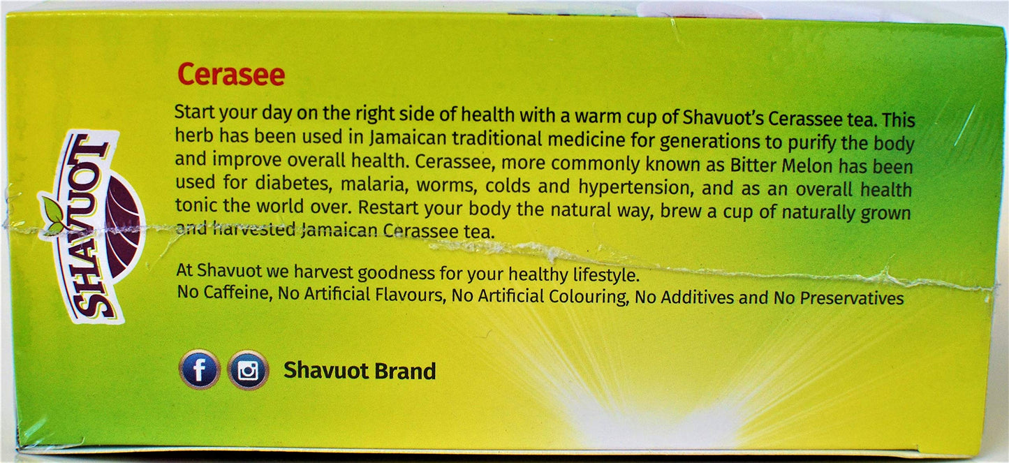Shavuot Jamaican Cerasee Tea - 20 Tea Bags, Pack of 2, Herbal Tea, Caffeine-Free, Authentic Jamaican Flavor