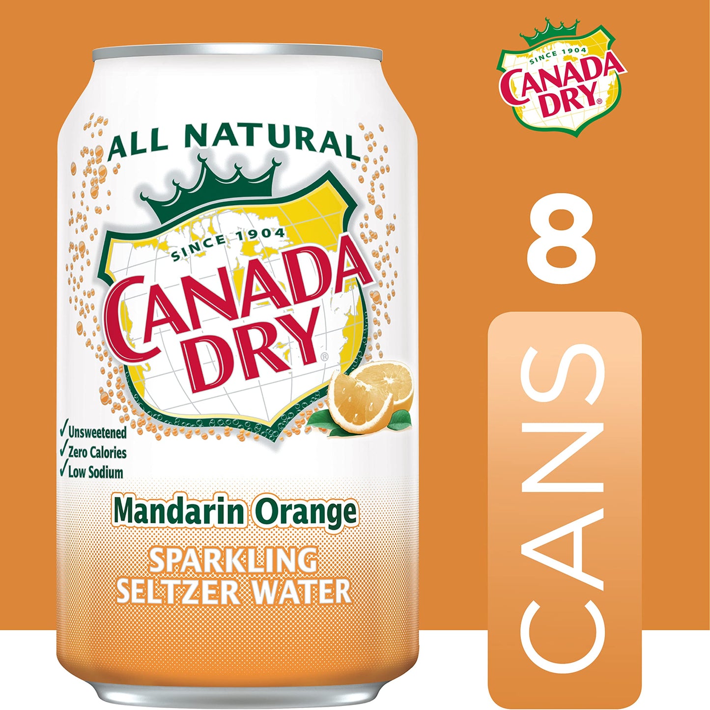 Canada Dry Sparkling Seltzer Water, Mandarin Orange, 12 oz Can, 8 Count, Model 10099694