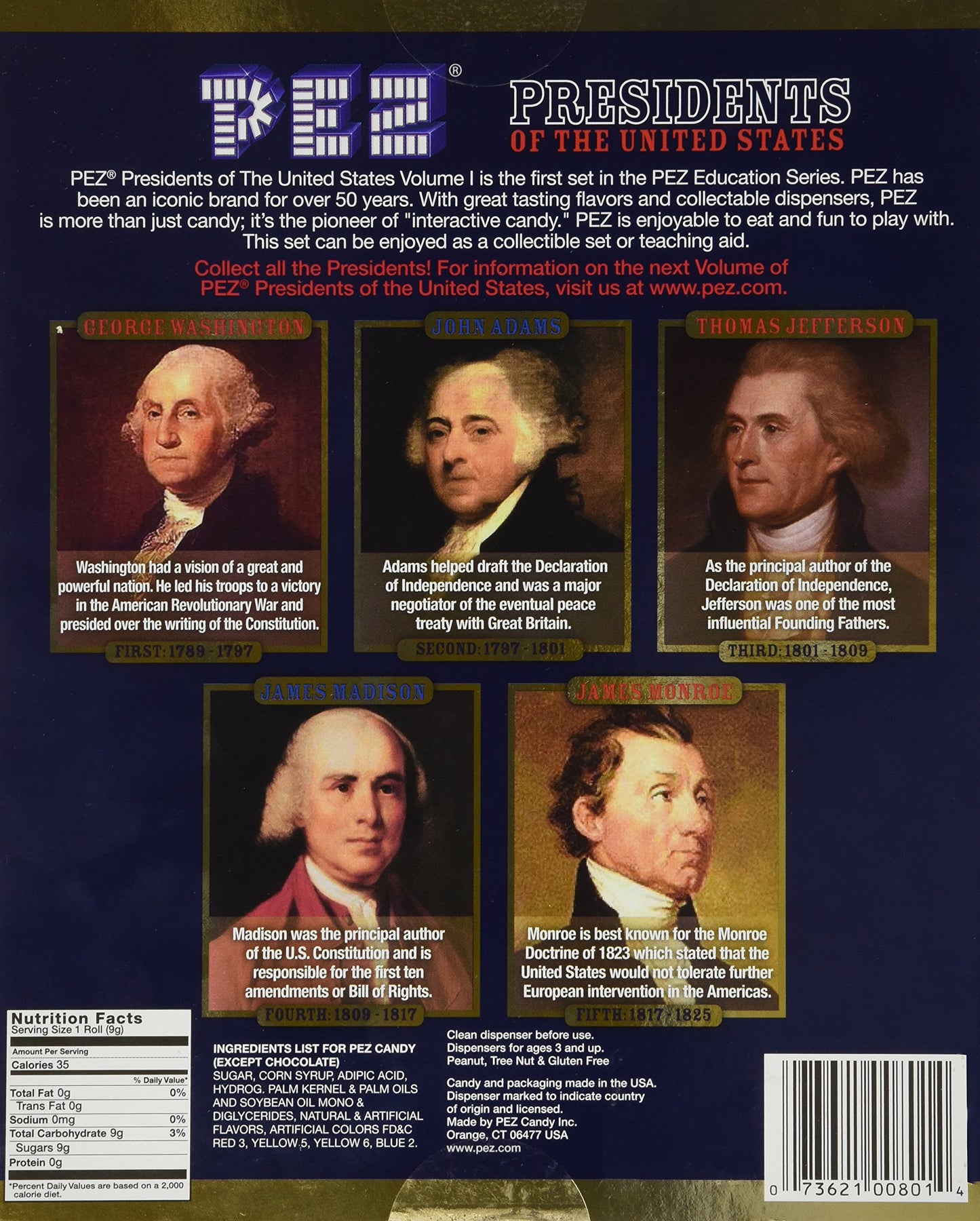 Presidents Of The Usa Pez Candy Dispensers: Volume 1 - 1789-1825
